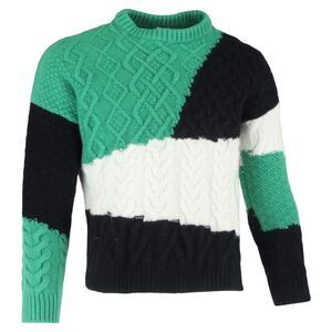Loewe Colourblock Cable-Knit Sweater in Green Wool